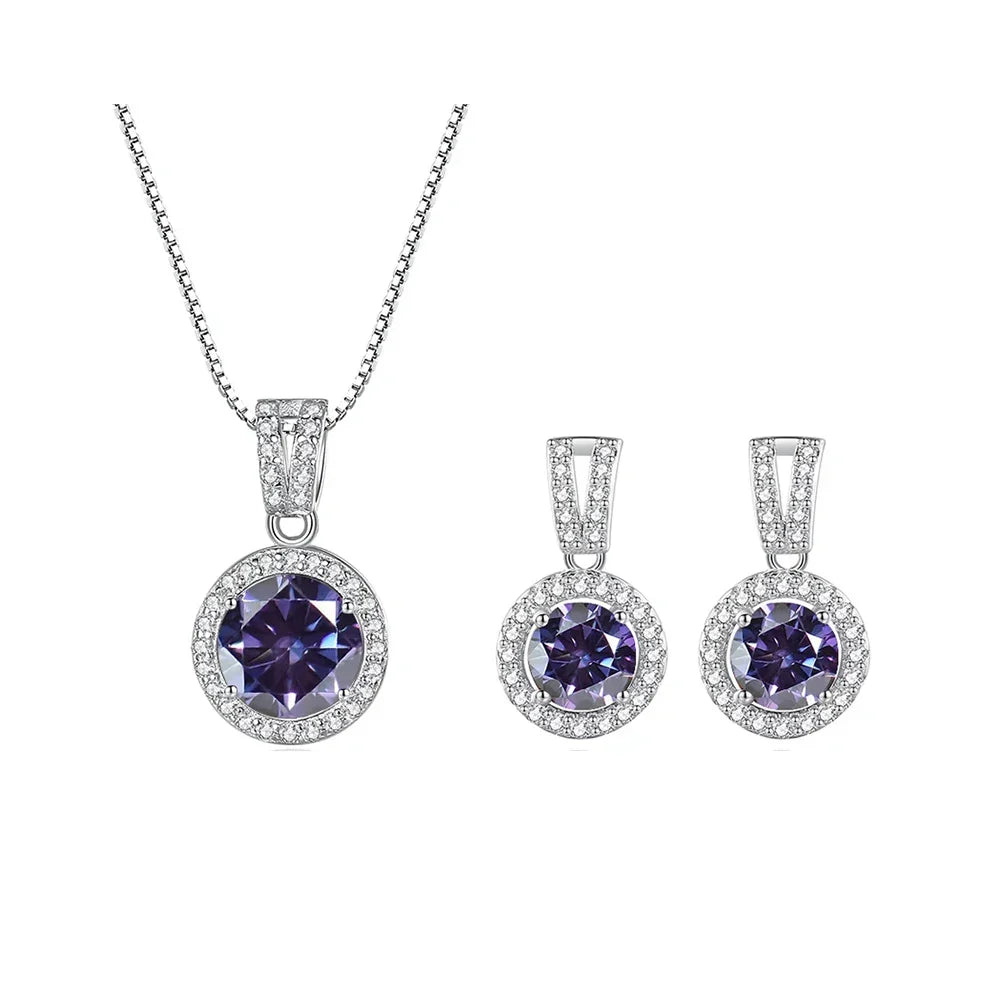 2Ct Moissanite Necklace Earrings Set Sterling Silver 925 Wedding Jewelry