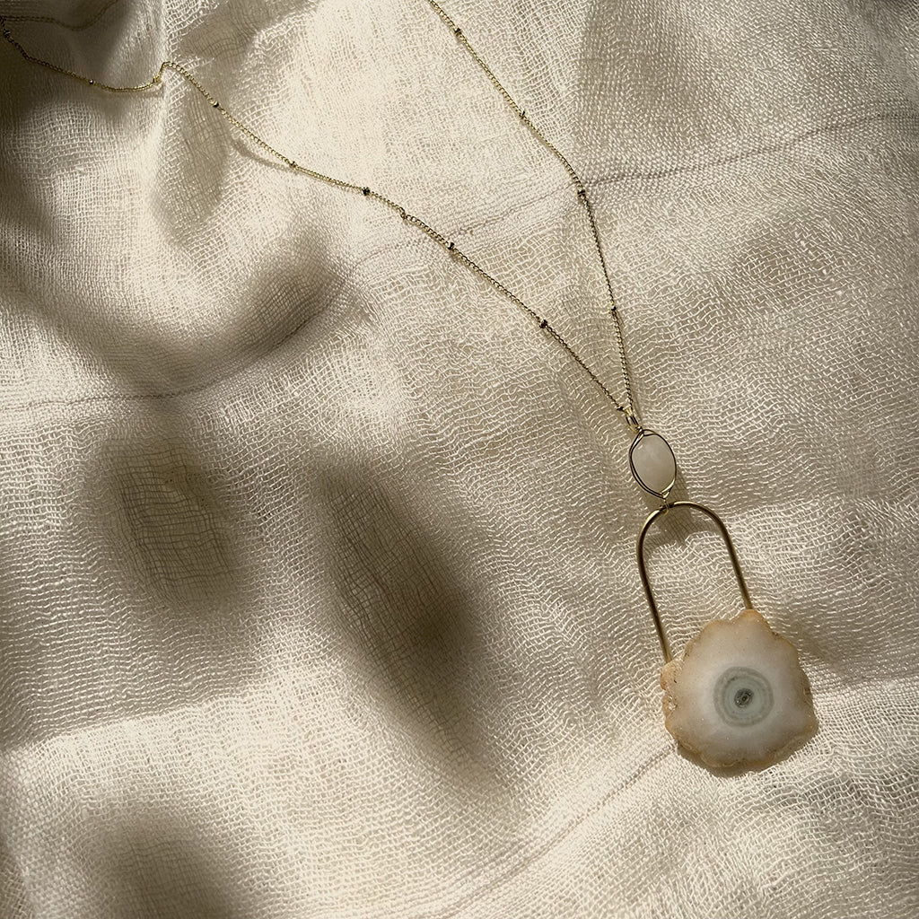 Solar Quartz Eye Necklace Moonstone Pendant Gold Filled Chain Spiritual Jewelry