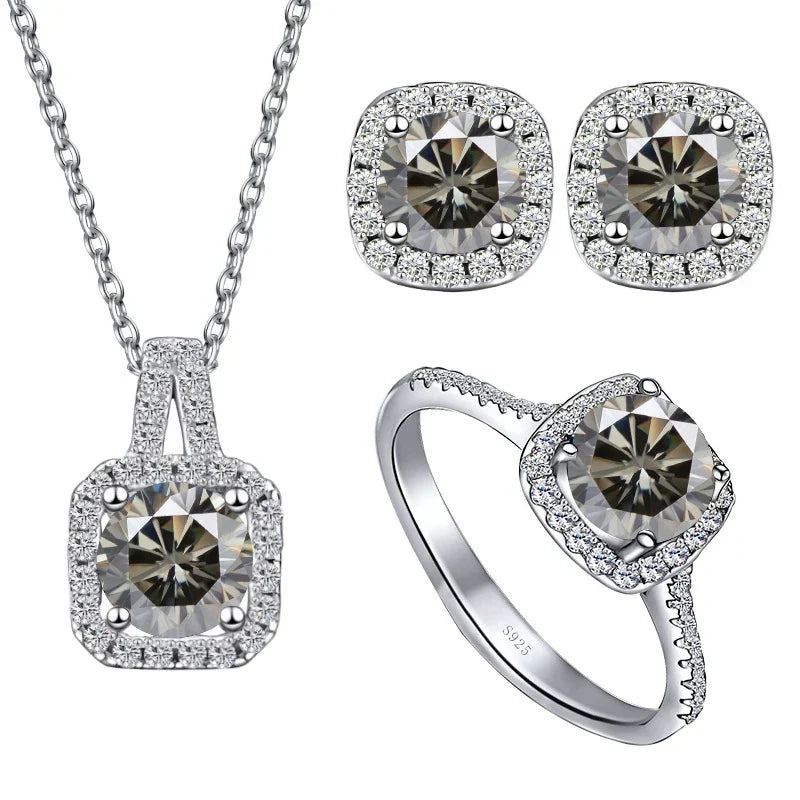 Sterling Silver 3-Piece Moissanite Jewelry Set 1ct Necklace Ring Earrings